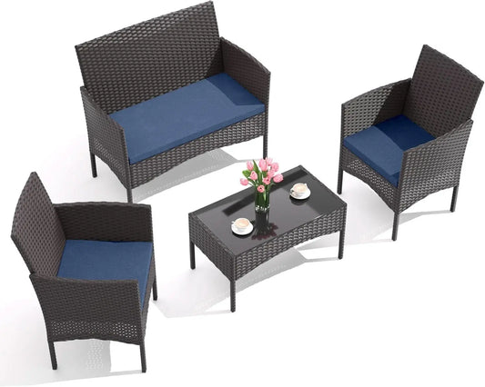 Stylish Four-Piece Outdoor Patio Furniture Set with Cushions ShipItFurniture