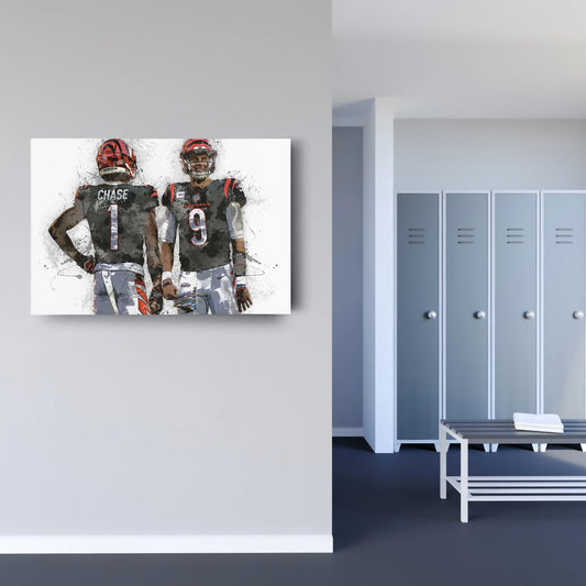 Joe Burrow & Ja'Marr Chase Canvas Art – Cincinnati Bengals Wall Decor CanvasBlackArt