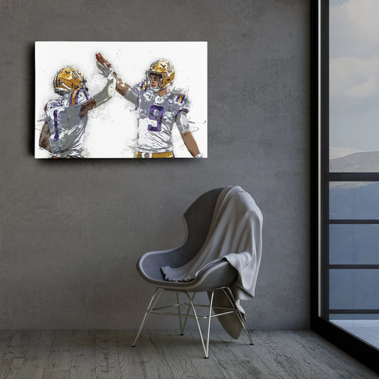 Joe Burrow & Ja'Marr Chase Canvas Art – LSU Tigers Wall Decor CanvasBlackArt
