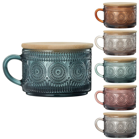 Tonal Hobnail Mug Glassware with 6 Lids & Gold Spoons, Set of 6 Khen Site