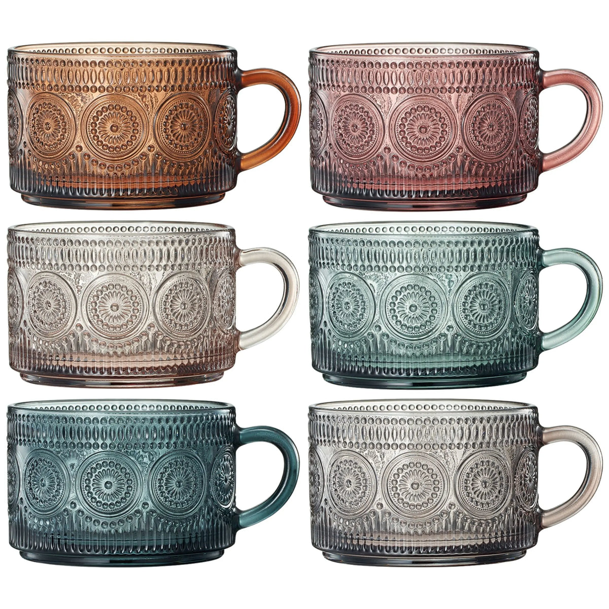 Tonal Hobnail Mug Glassware with 6 Lids & Gold Spoons, Set of 6 Khen Site