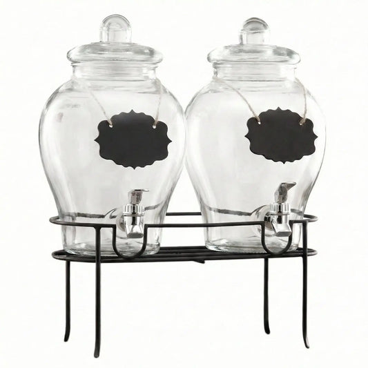 Sanford Set of 2 Glass Beverage Dispenser 1.5 Gal Each Jay Companies