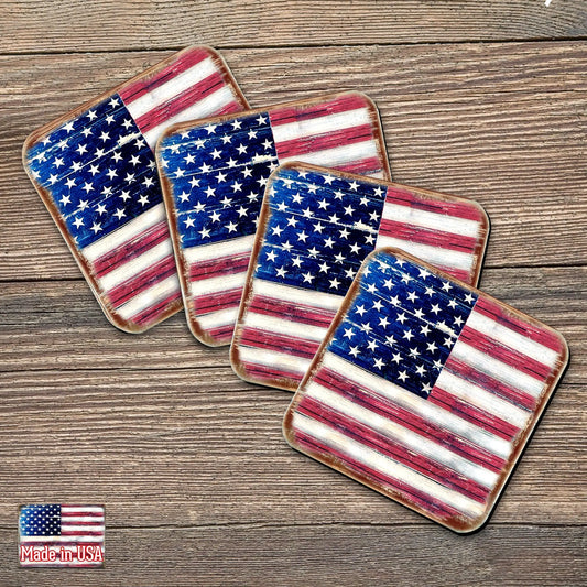American Freedom Wooden Cork Coasters Gift Set of 4 by Nature Wonders - American Patriotic Decor - 8185099C-S4 G.DeBrekht