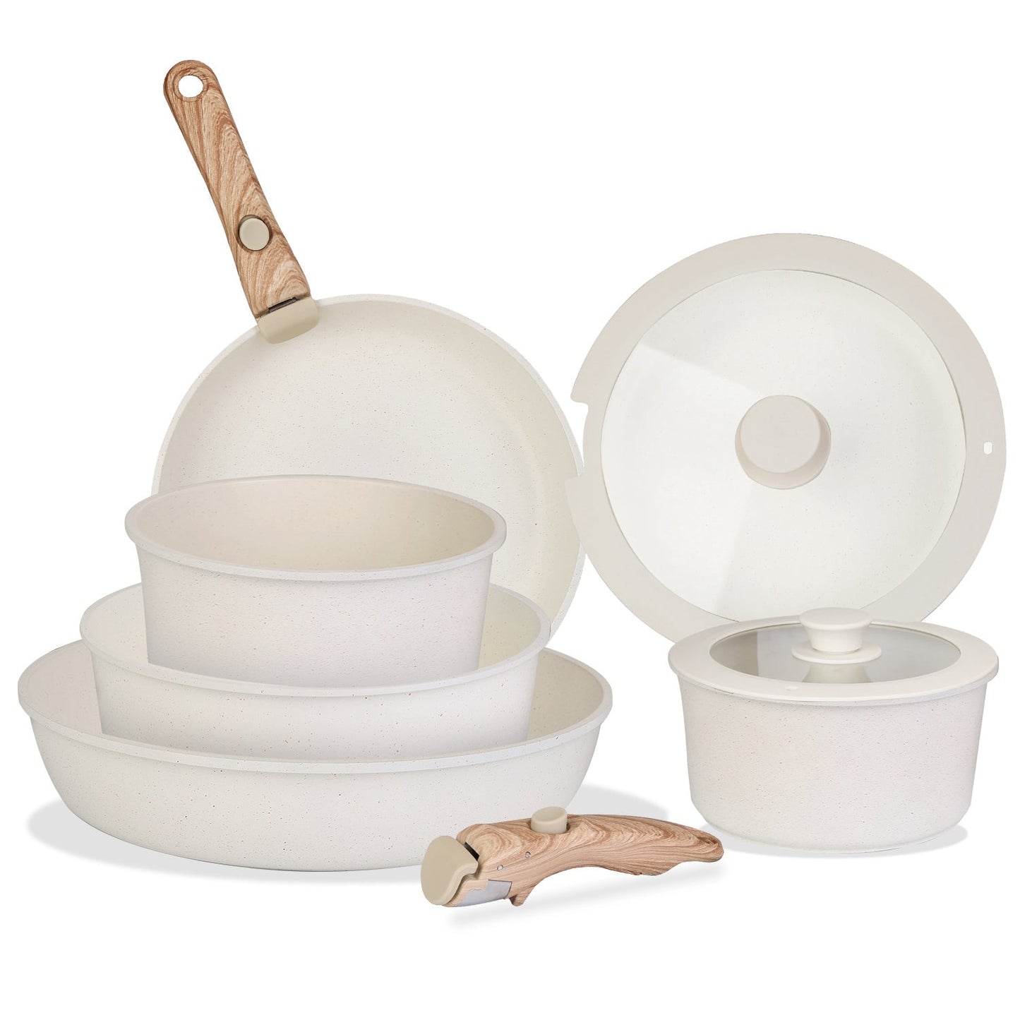9Pcs Nonstick Cookware Set With Detachable Handles
