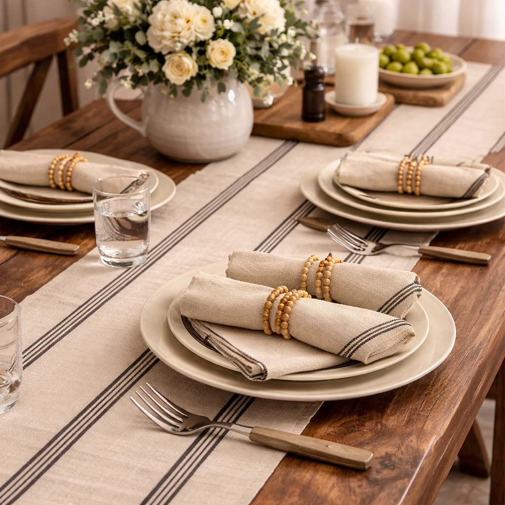 Cotton Black and Beige Striped Runner VagabondVintage