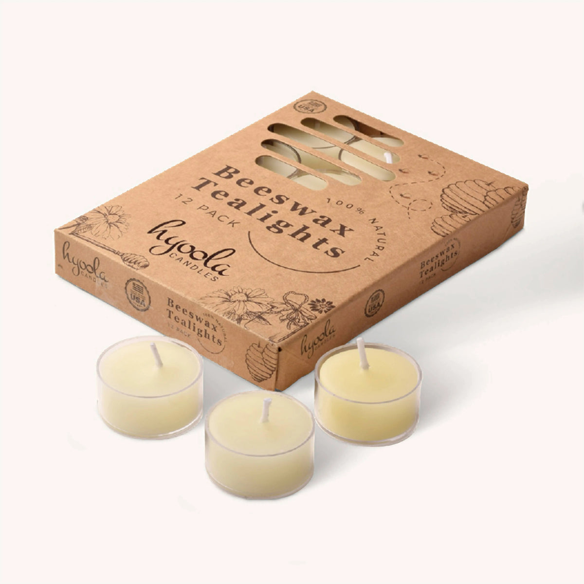 White Beeswax Tealights in Clear Cup - 4 Hours - 12 Pack Hyoola Candles