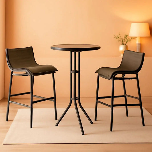 3 Piece Bar Height Outdoor Bistro Set For 2 With Tan Chairs For Outdoor Patio Use ShipItFurniture