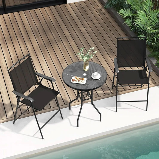 Patio Table And Chairs Set 3 Piece With DPC Tabletop And Folding Counter Height Chairs ShipItFurniture