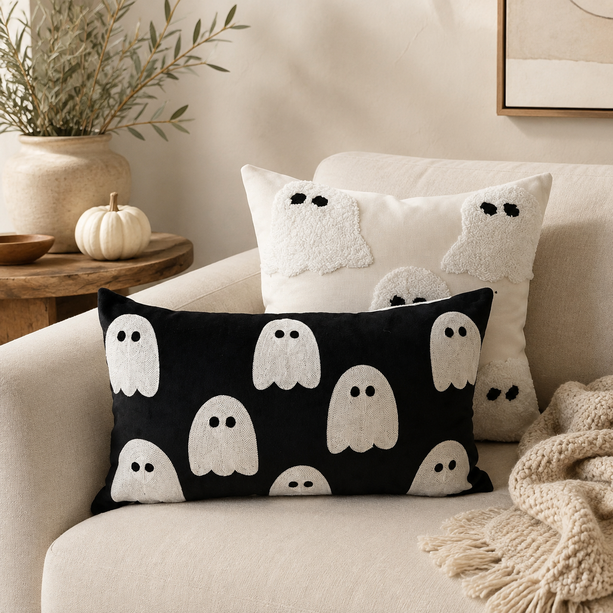 Ivory Tufted Ghost Pillow Cover Busa Designs