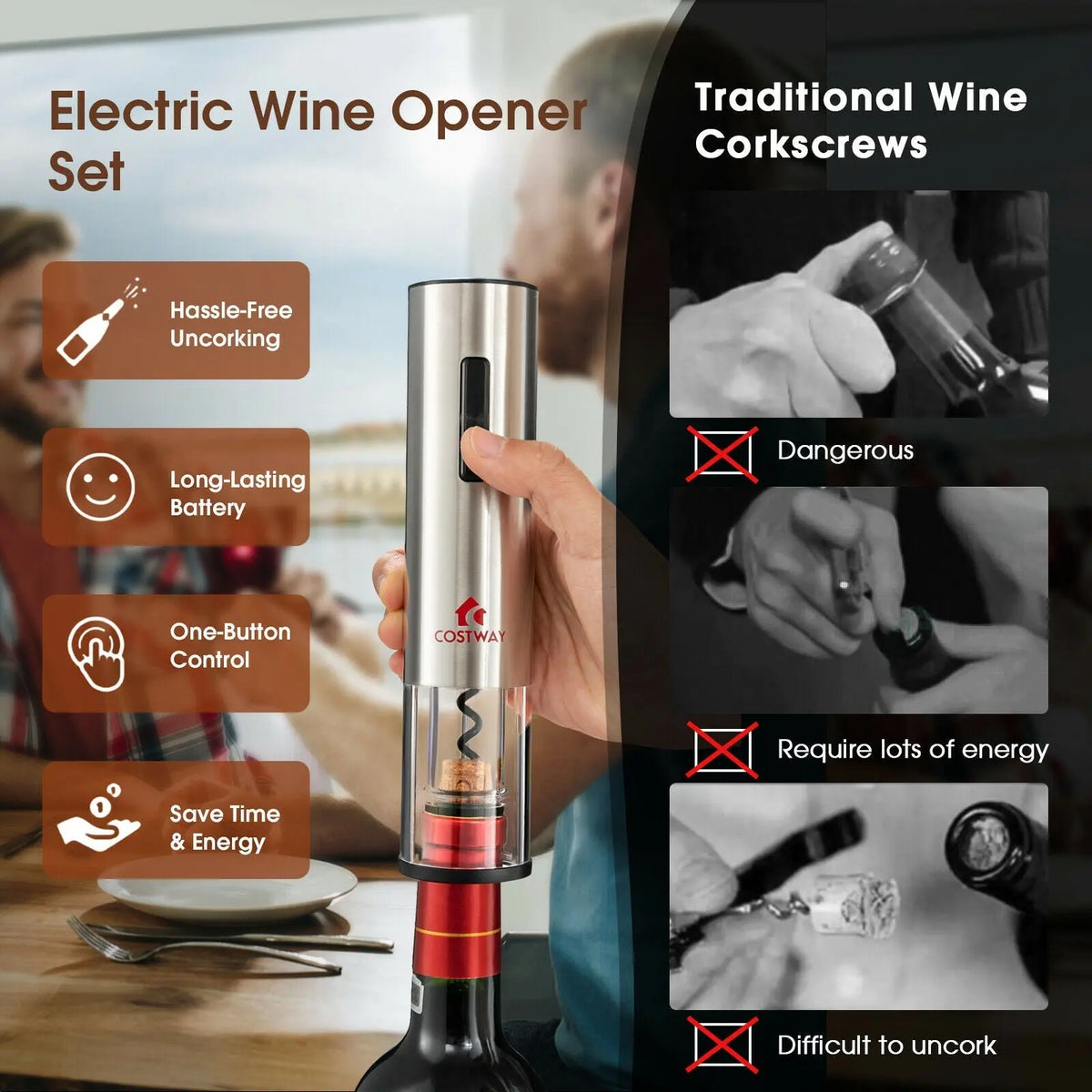 6-in-1 Electric Wine Bottle Opener Set with Foil Cutter DirectDeals