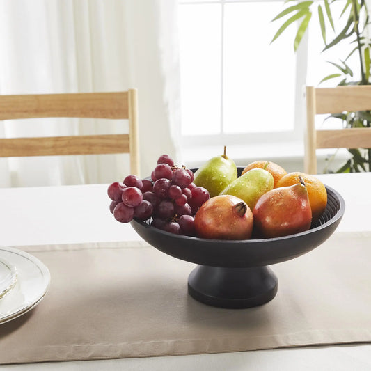 Ribbed Black Wooden Farmhouse Accent Bowl Countryside Home Decor