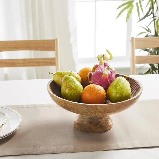 Ribbed Natural Wooden Farmhouse Accent Bowl Countryside Home Decor