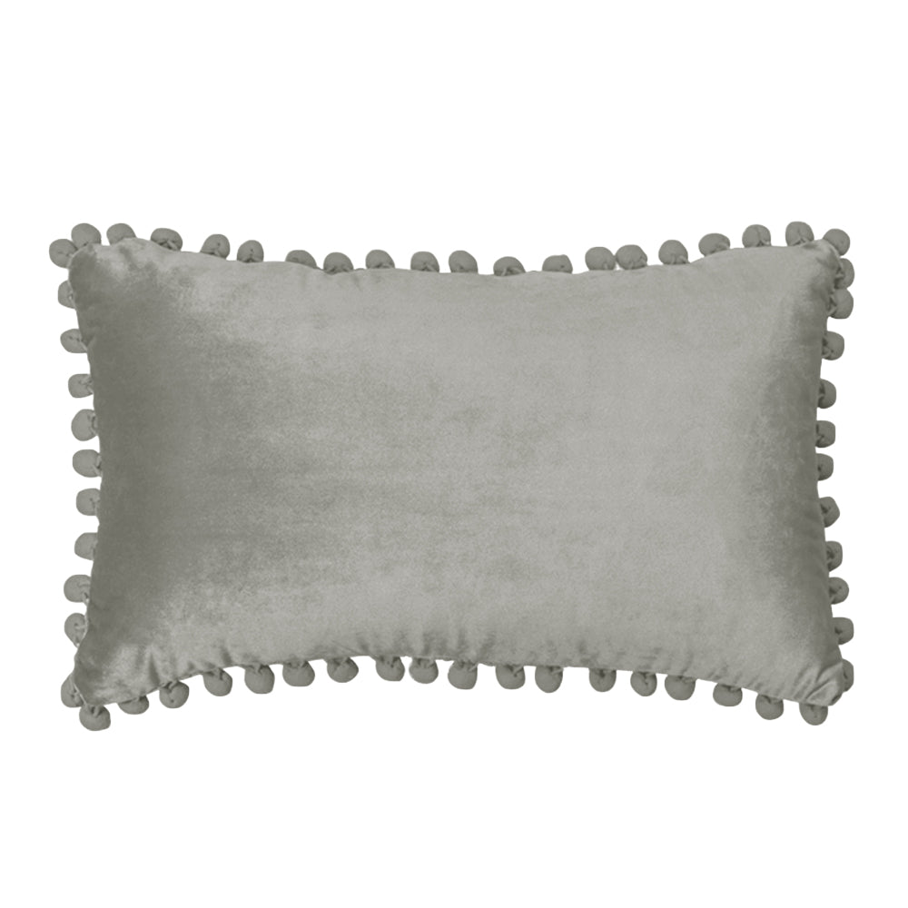 12''x20'' velvet pom-pom lumbar support throw pillow | 7 colors soft & playful ball trim design | chic lumbar & accent pillow | insert included