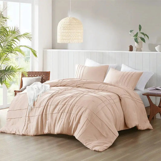 Queen size Microfiber Pleated Soft Washed Comforter Set in Pink Blush HomePacific