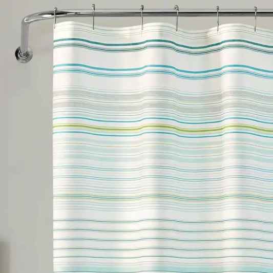 72-inch Sea Breeze Blue Green White Cabana Stripe Cotton Shower Curtain HomePacific