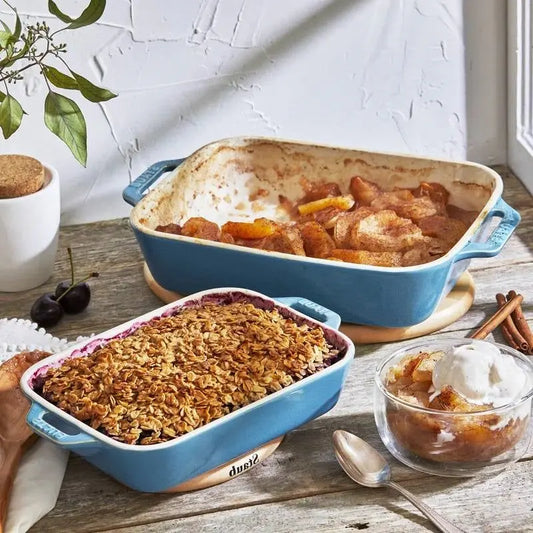 Set of 2 - Ceramic Stoneware Baking Dish Set in Blue Green Turquoise Ivory HomePacific