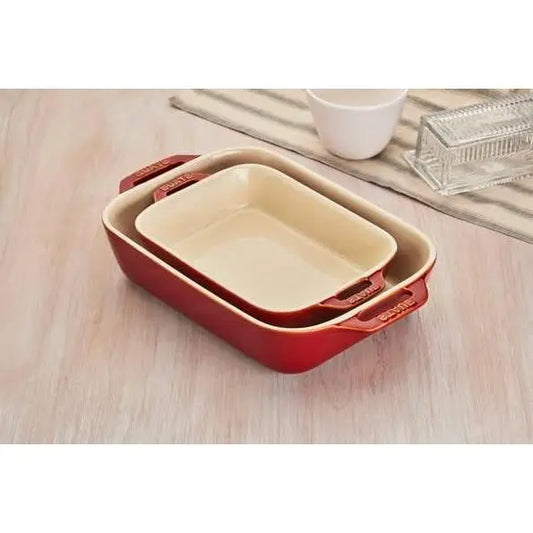 2 Piece Ceramic Stoneware Baking Dish Set in Cherry Red / Ivory HomePacific