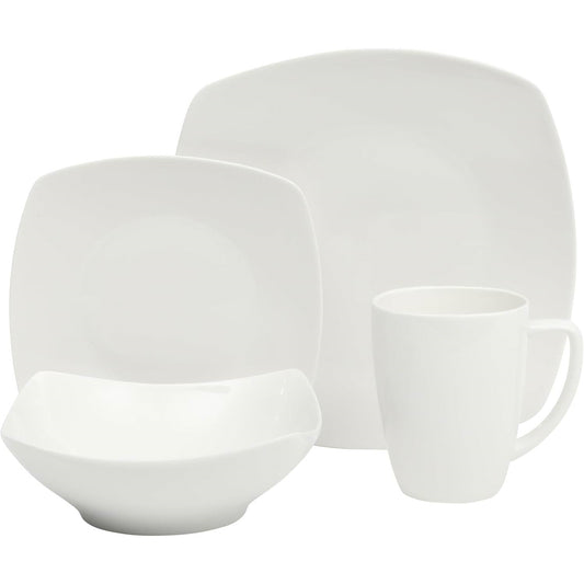 16 Pieces - White Square Porcelain Dinnerware Set - Service for 4 HomePacific