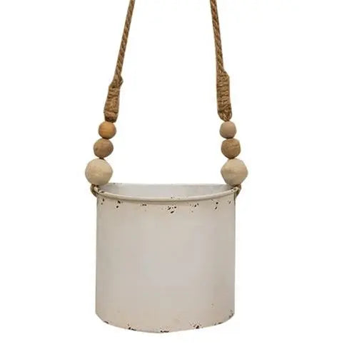 Set of 2 Shabby Chic Half Round Planters With Jute Hangers Countryside Home Decor