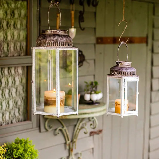 Glass Metal Lantern Candle Holder RusticReach