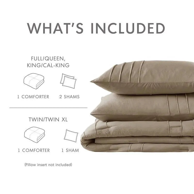 Queen size Microfiber Pleated Soft Lightweight Comforter Set Tan Khaki Taupe HomePacific