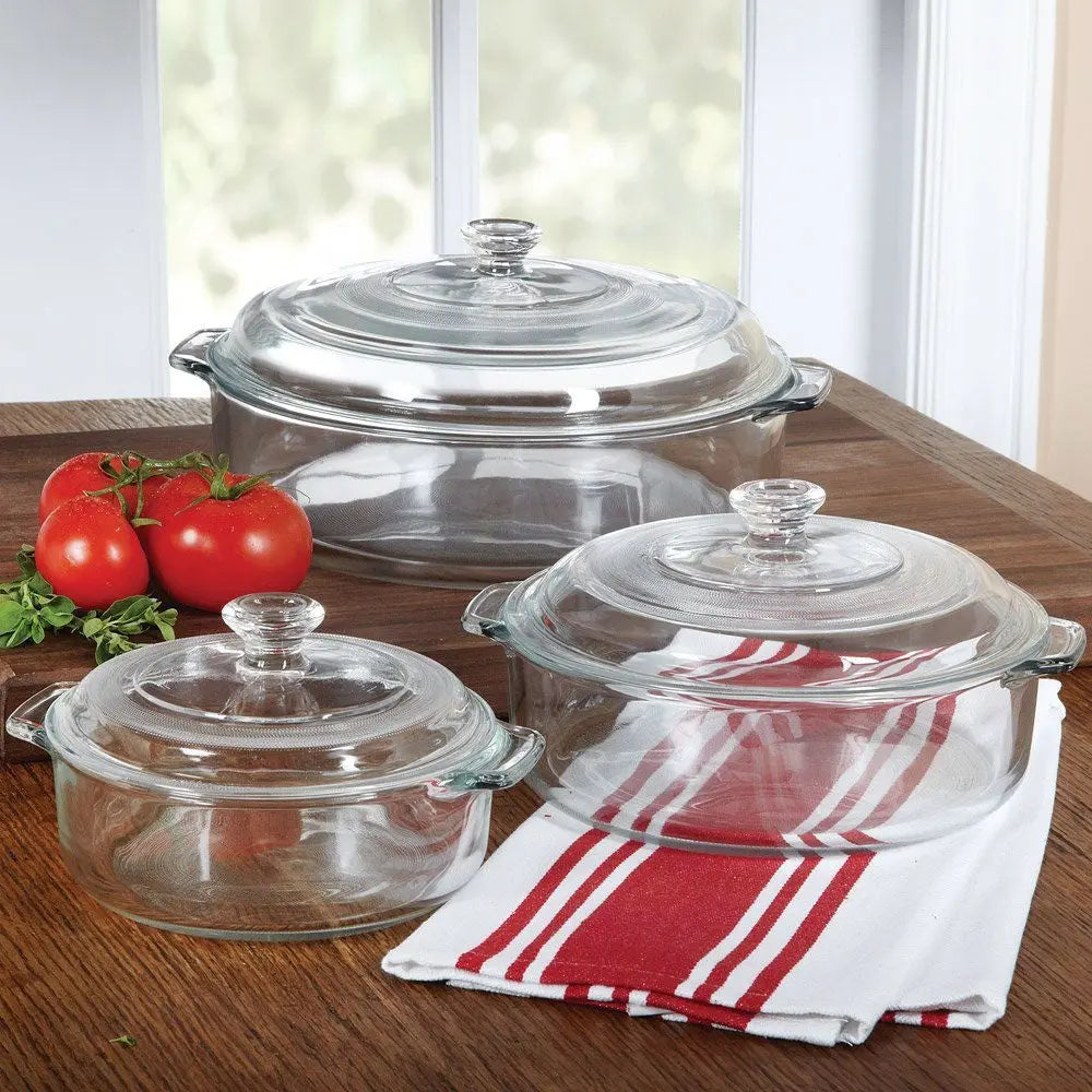 6-Piece Round Glass Casserole Cookware Bakeware Set with Lids HomePacific