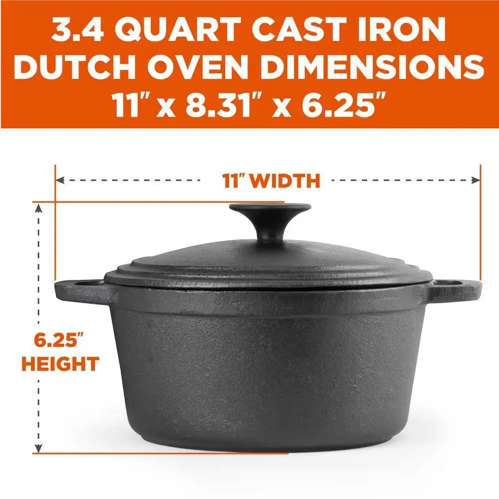 3.4 Quart Pre-Seasonded Cast Iron Dutch Oven with Handles and Lid HomePacific