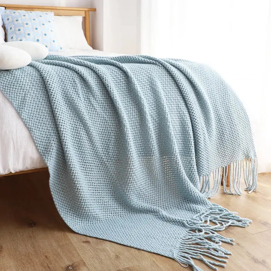 DecorBites™ Knitted Leisure Blanket Throw - Cozy Sofa Cover and Bed End Towel with Tassels Decorbites