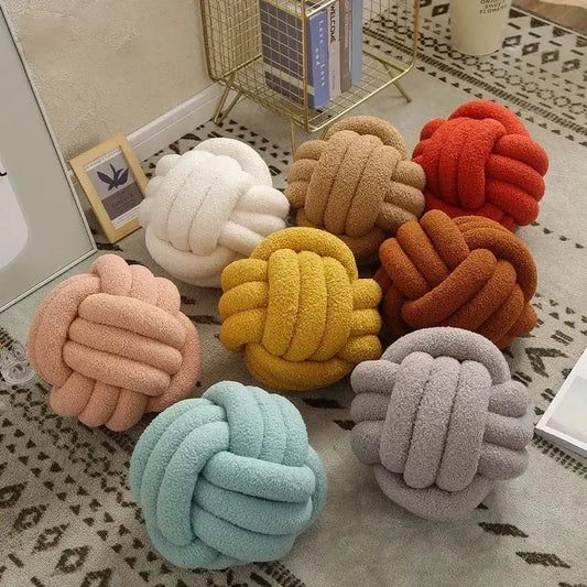 DecorBites™ Lamb Fleece Sofa Bed Pillows, High-End Knotted Ball Cushions for Elegant Living Room Decor Decorbites