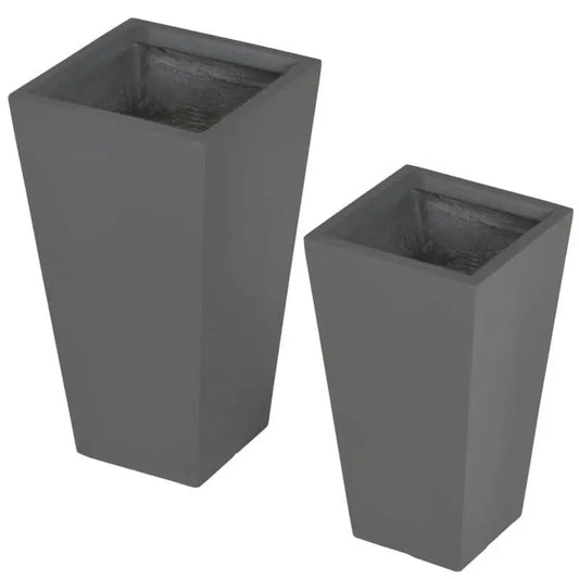 Set of 2 Modern Lightweight Outdoor Flower Pot Planters in Grey 22-in and 18-in HomePacific