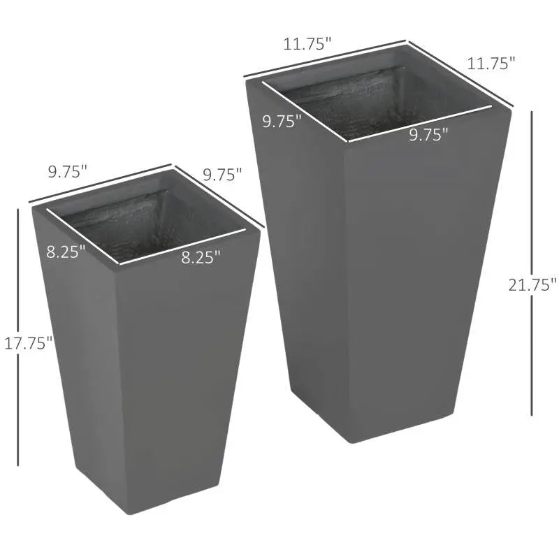 Set of 2 Modern Lightweight Outdoor Flower Pot Planters in Grey 22-in and 18-in HomePacific