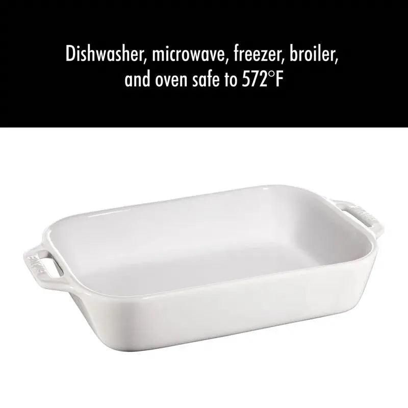 2 Piece Ceramic Stoneware Bakeware Casserole Dish Set in White HomePacific