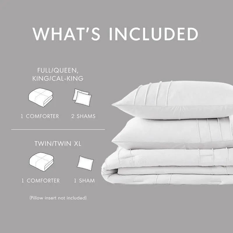 King Size Microfiber Pleated Soft Washed Comforter Set White HomePacific