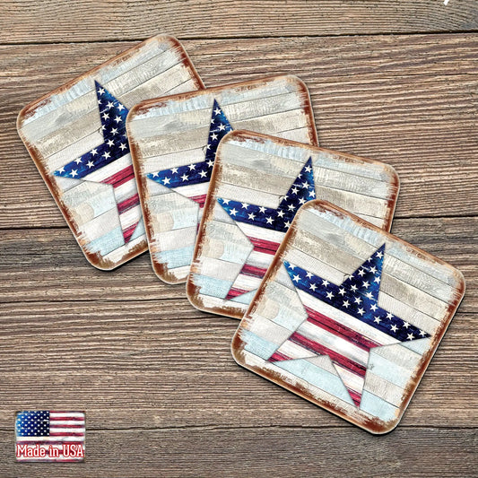 American Star Wooden Cork Coasters Gift Set of 4 by Nature Wonders - American Patriotic Decor - 8198917C-S4 G.DeBrekht