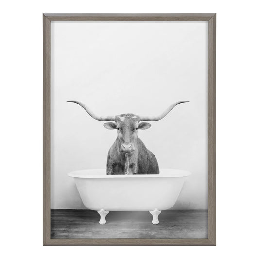Blake Longhorn BW Bathroom Framed Printed Glass by Amy Peterson Art Studio kateandlaurel