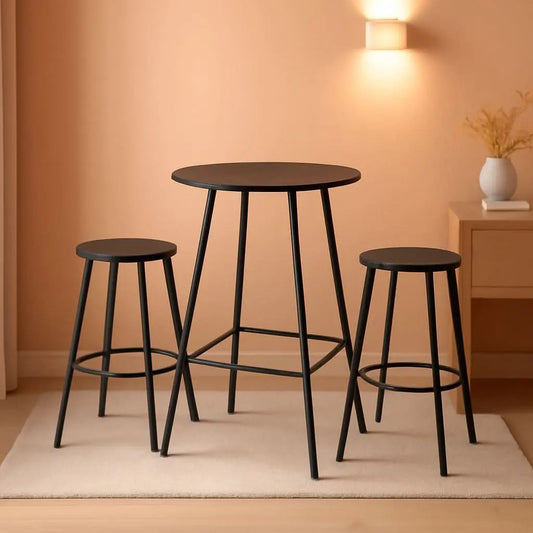 3 Piece Bar Height Patio Bistro Set Black Round Table With Backless Stools Patio Furniture Set ShipItFurniture