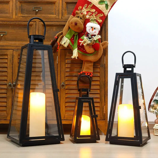 11/16/21''H Metal Outdoor Candle Holder Hanging Lantern with Tempered Glass JHY DESIGN