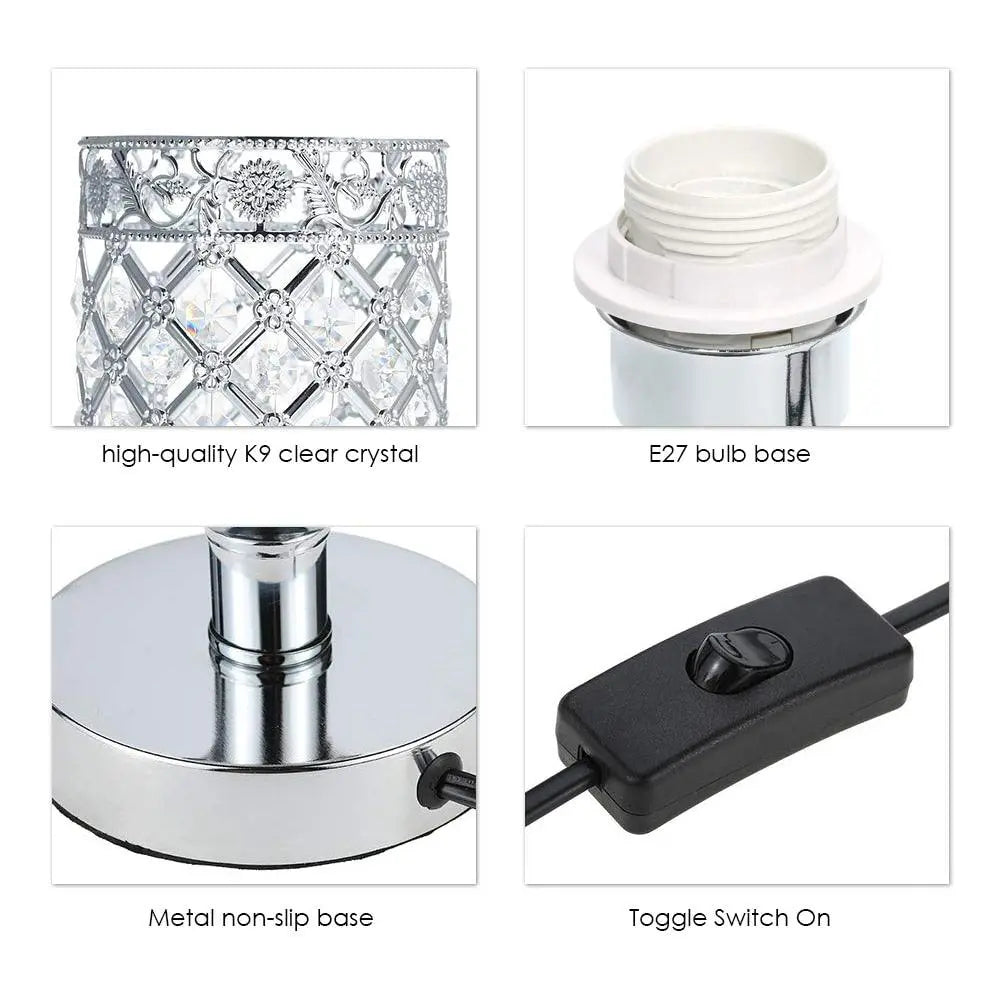 Crystal Bedside Table Lamp Sliver Bedroom Nightstand Light 220v/E27 Bulb Base Decorative Table Lamp Cute Study Lamps for Bedroom Décor Dresser Table Decoration Stevvex