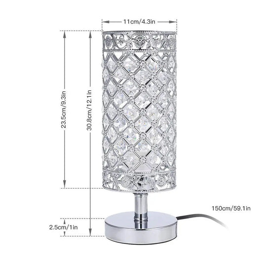 Crystal Bedside Table Lamp Sliver Bedroom Nightstand Light 220v/E27 Bulb Base Decorative Table Lamp Cute Study Lamps for Bedroom Décor Dresser Table Decoration Stevvex