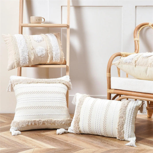 Cushion Cover Cotton Linen Pillowcase Tufted Beige Decorative Fashionable Cotton Hand-Woven Throw Pillow Covers Tufted Pillow Covers Bedroom Throw Pillow Cushion For Bed Home Stevvex
