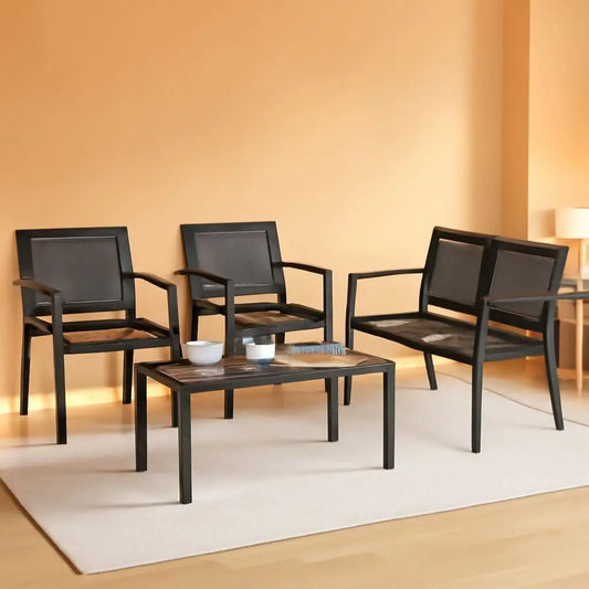 Dark Grey Outdoor Patio Set With Glass Coffee Table ShipItFurniture