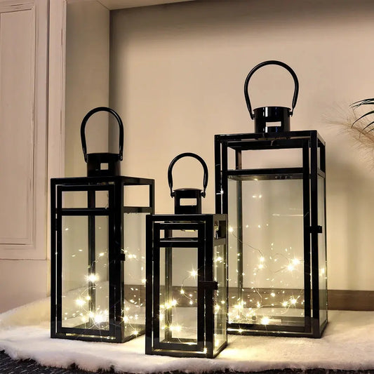 Set of 3 Stainless Steel Lantern (12/15/19'') -Black JHY DESIGN