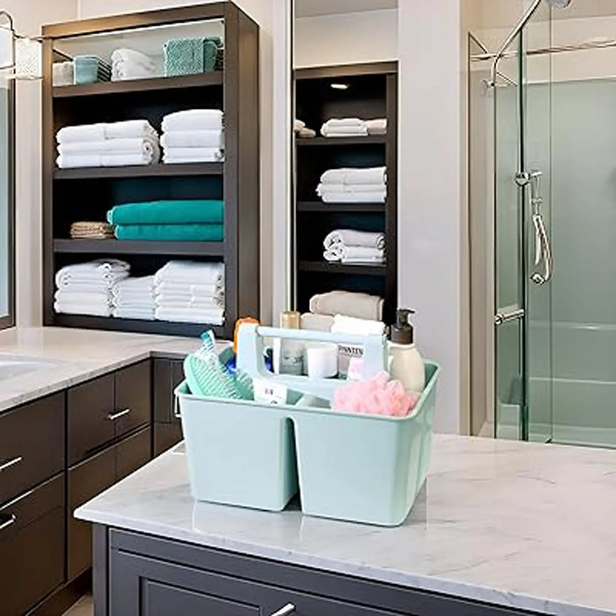 Enjoy Organizer-Shower Caddy Organizer with Handle, 3 Compartments, Portable Storage Bin for Bathroom, Dorm, Gym -Made In USA Happy Starla