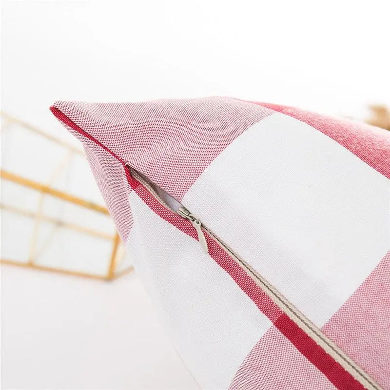 Farmhouse Plaid Striped Linen Cotton Pillow Covers Outdoor Plaid Square Pillow Cushion Case Cotton Linen Throw Pillow Covers Sofa Chair Decorative Cotton Cushions Cover Red Green Blue Pillowcase Stevvex