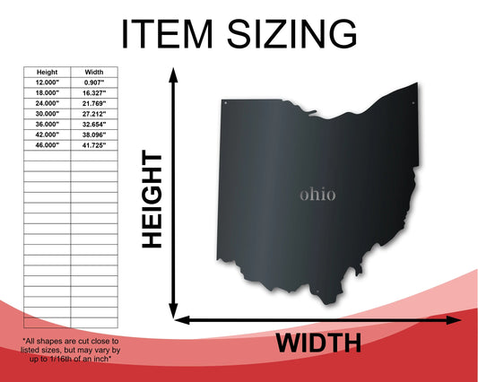 Metal Ohio Wall Art - Custom Metal US State Sign - 14 Color Options 24 Hour Crafts