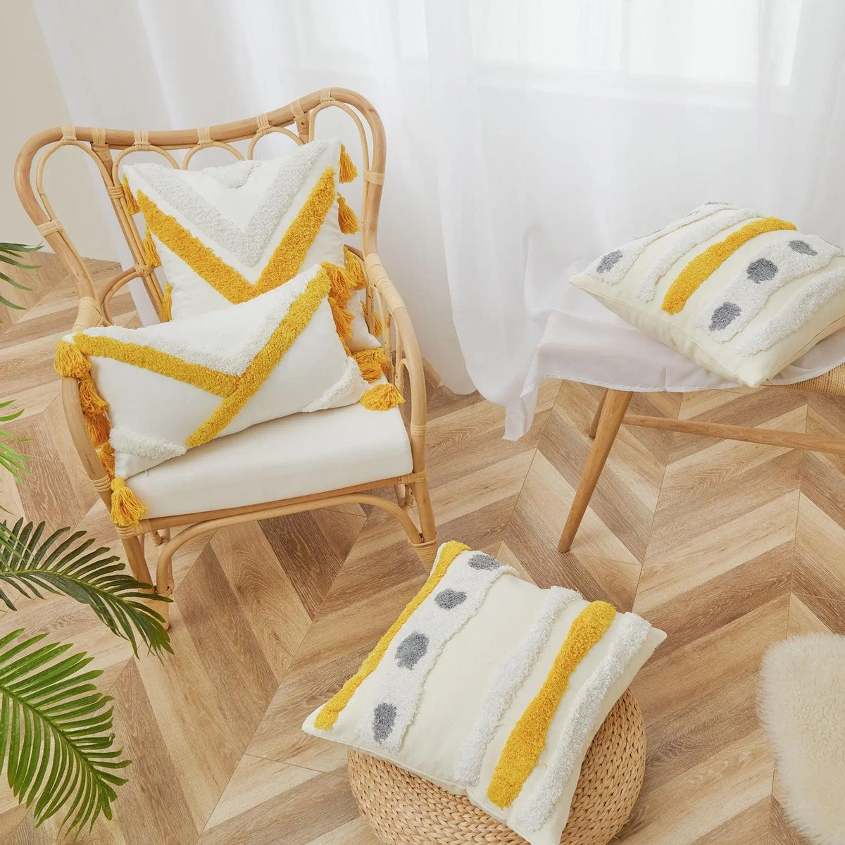 Cushion Cover Cotton Linen Pillowcase Tufted Beige Decorative Fashionable Cotton Hand-Woven Throw Pillow Covers Tufted Pillow Covers Bedroom Throw Pillow Cushion For Bed Home Stevvex