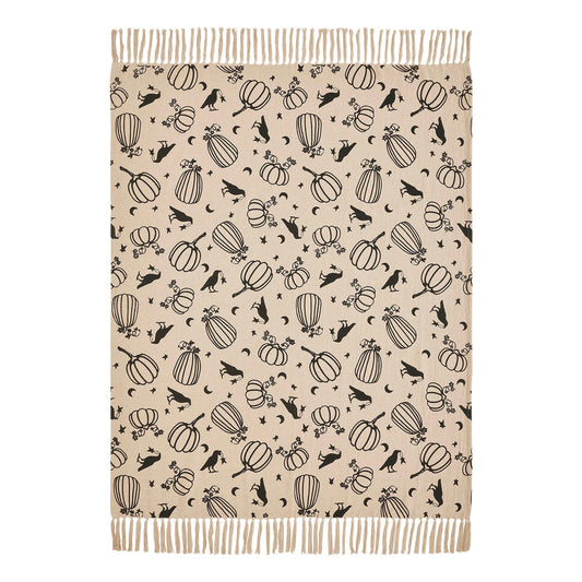 Midnight Harvest Pumpkin & Raven Woven Throw Blanket – 50" x 60" Cozy Fall Accent