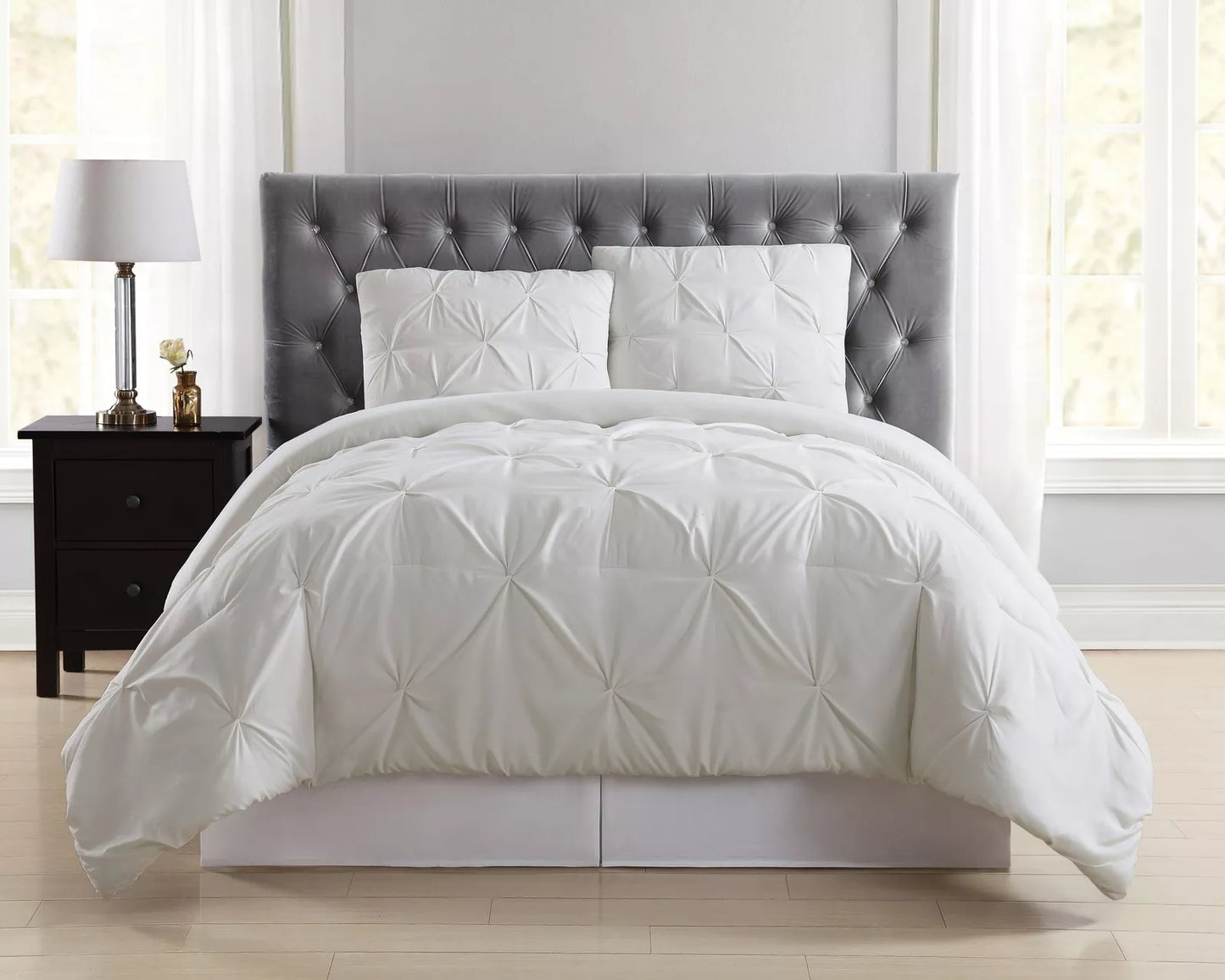 Truly Soft Pleated Duvet Set Bedding Ivory Full Queen Size With Elegant Pleated Face