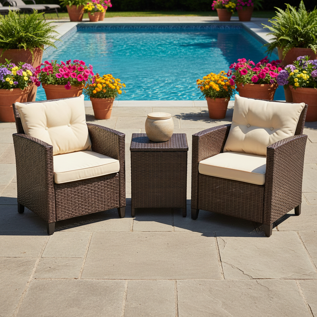 3 Piece Patio Furniture Set White PE Rattan Wicker Outdoor Sofa Set With Washable Cushions And Tempered Glass Tabletop
