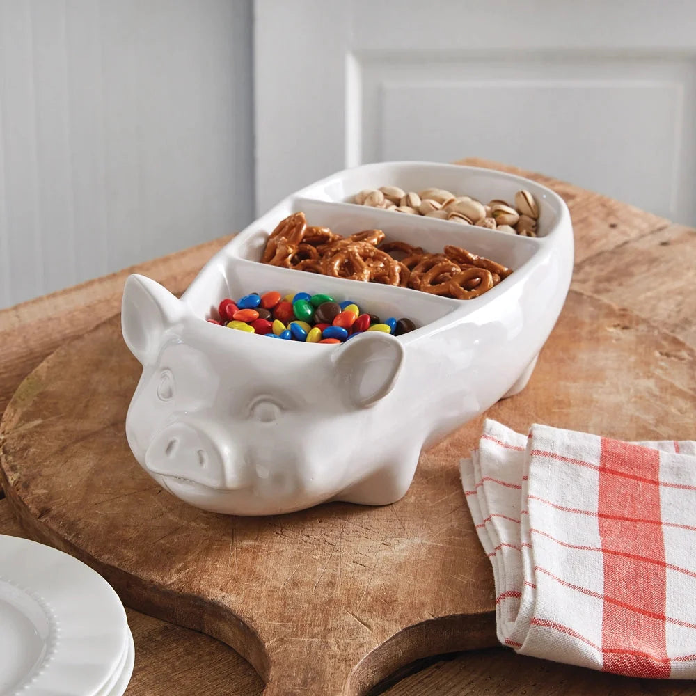 Piglet Divided Bowl – Ceramic Farmhouse Serving Dish Mitten Makers Market